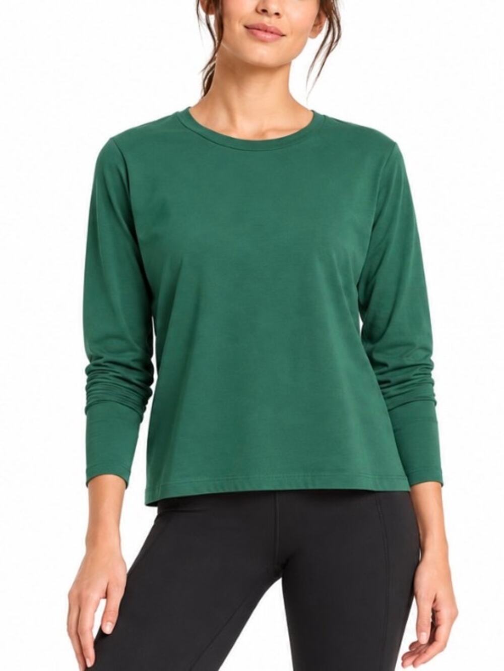 Athleta Essential Top Size S Green Supima Cotton Long Sleeve Relaxed NWT